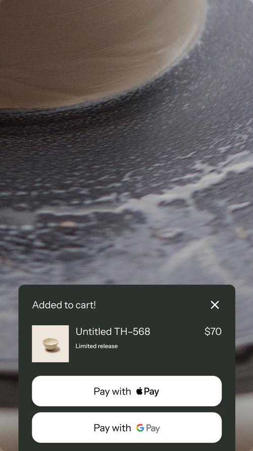 A limited release shop page with a mini cart popup showing Apple Pay and Google Pay checkout options.