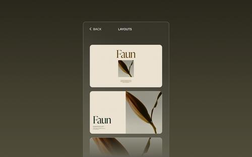 A layout picker in the Squarespace editor showing two prebuilt page templates for a brand called Faun.