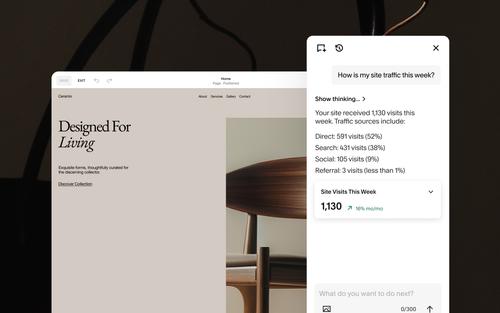 週ごとのサイト トラフィックに関する質問に答えている、Squarespaceエディターに内蔵されたAIチャット アシスタント。