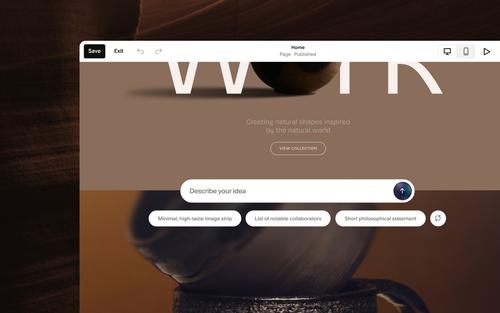 テキスト プロンプトから、Squarespaceサイトのトップページ内のカスタム セクションを生成するAIセクション ビルダー。