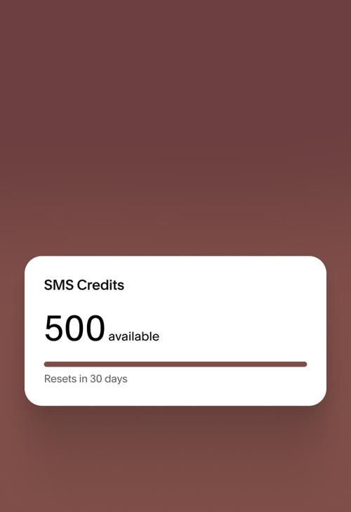 Interfaccia utente che mostra un contatore di crediti SMS con 500 crediti disponibili e una nota che indica che si azzereranno tra 30 giorni.