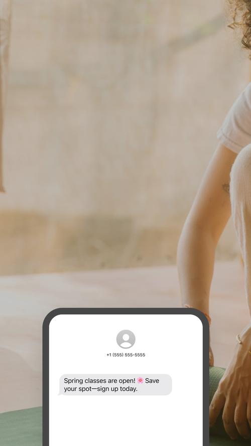 A text campaign scheduler with a calendar date picker and a phone preview showing a scheduled SMS message.