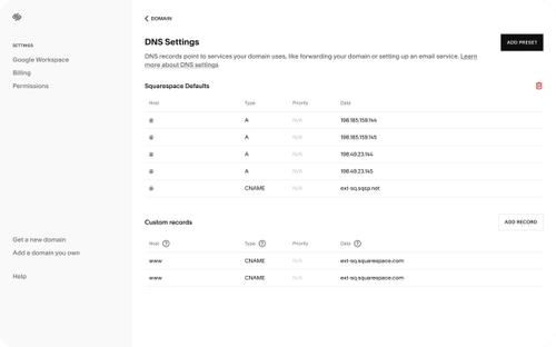 DNS settings