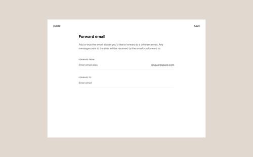 Email forwarding rules available in the Squarespace Domains settings panel.