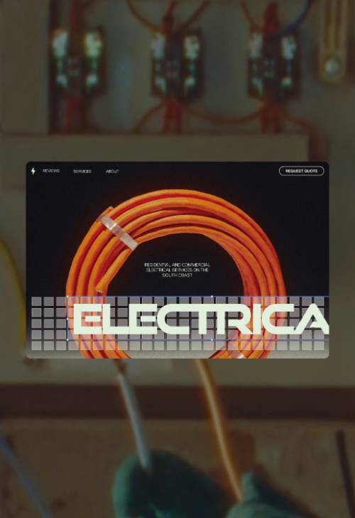Electrical services website overlayed on image of tool cabinet