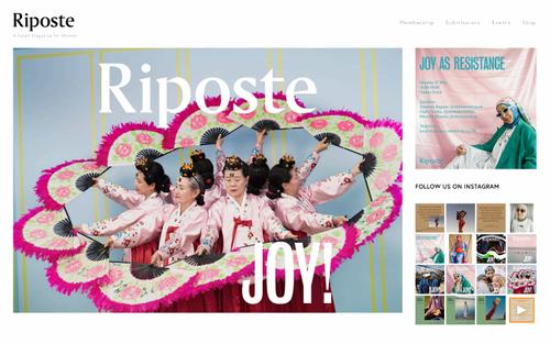 Captura de pantalla del sitio de Squarespace de ripostemagazine.com