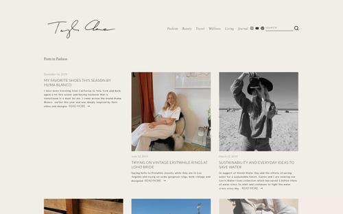 Captura de tela do site Squarespace de taylranne.com