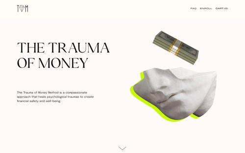 Captura de tela do site Squarespace de thetraumaofmoney.com