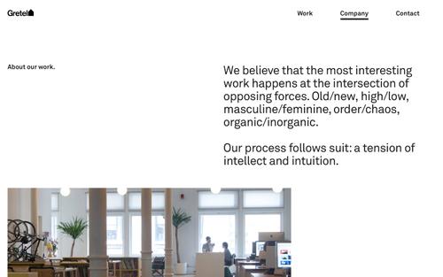 Screenshot del sito Squarespace di https://gretelny.com/