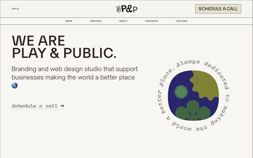 Captura de tela do site Squarespace de playandpublic.com