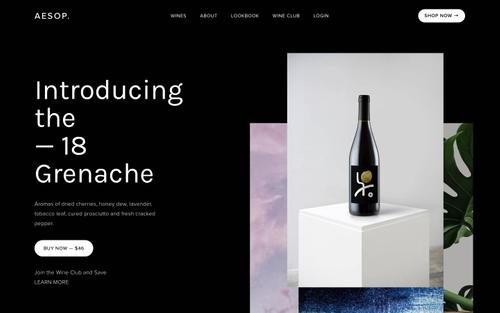 A Squarespace site screenshot of aesopwines.com