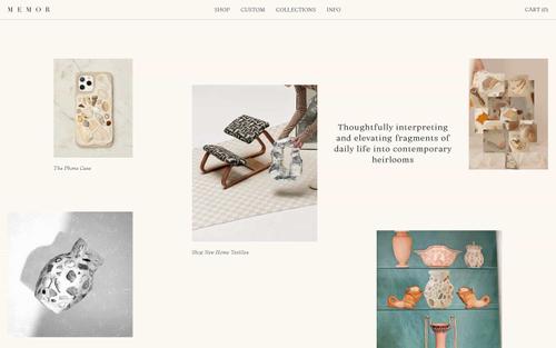 Screenshot del sito Squarespace di shopmemor.com