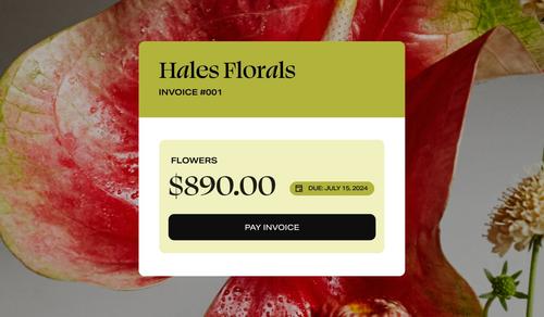 A sample invoice for a floral business