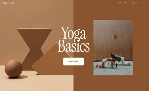 A yoga business website offering online classes for students, monthly yoga memberships, and access to videos on demand.