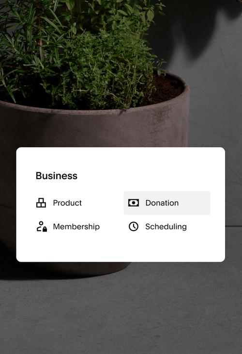 A user selects donation as the page type inside Squarespace’s website builder.