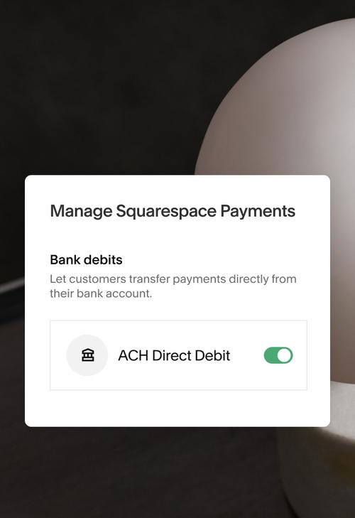 Squarespace Payments account configuration used to enable ACH direct deposit.