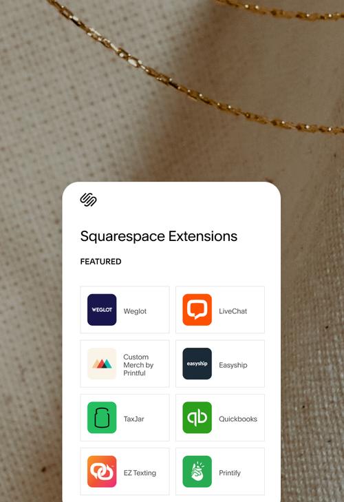 Il portale Squarespace Extensions consente agli utenti di sfogliare le estensioni e i plug-in disponibili.