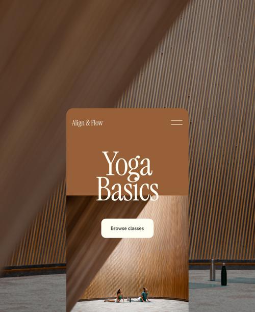 Ein Yoga-Studio wirbt für Online-Kurse und Workouts mit einem Kurs-Template von Squarespace.