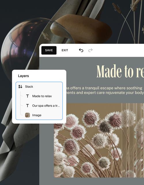 Primer plano de un editor web con el panel de Capas arriba