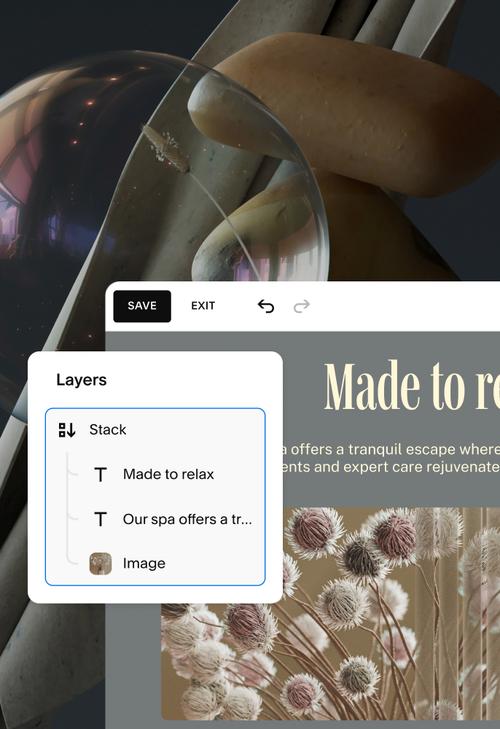 Primer plano de un editor web con el panel de Capas arriba
