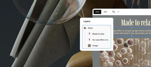 Primer plano de un editor web con el panel de Capas arriba