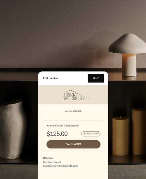 Squarespace subscribers can create branded invoices detailing scope of work and payment schedule for services.