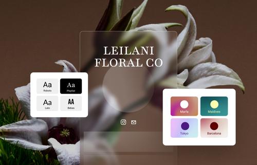 A link-in-bio mood board for a fictitious floral company highlighting available font and color presets using Squarespace’s Bio Site tools.