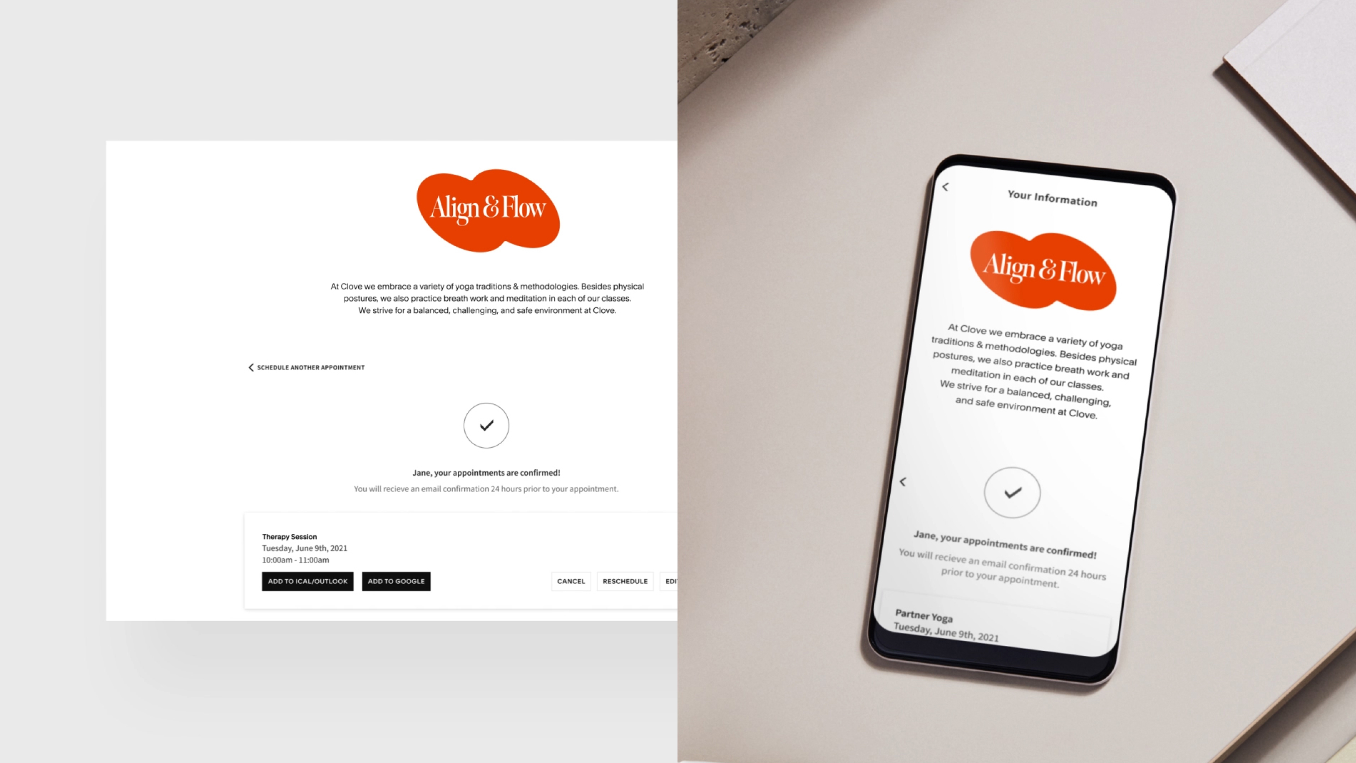 Exemple de page de confirmation utilisant Squarespace Scheduling