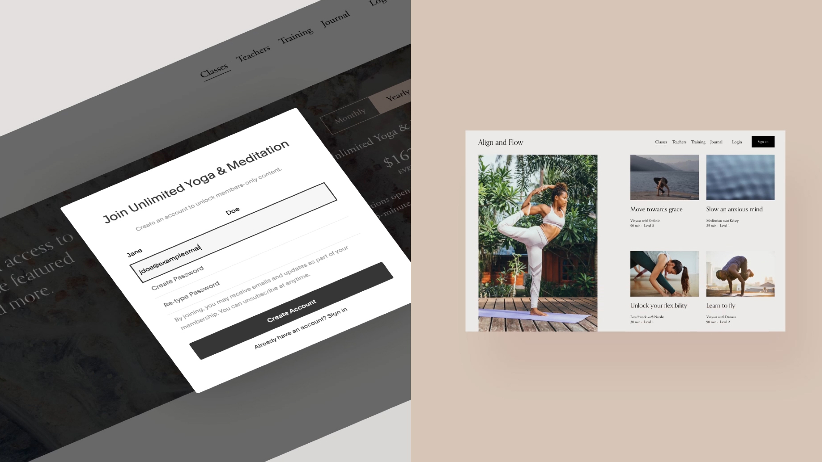 Exemple d'espaces membres Squarespace