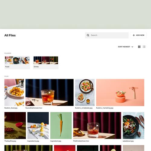 Inhaltsbibliothek-Menü mit hochgeladenen Lebensmittelbildern