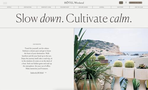 Página de inicio del sitio web de Hotel Weekend