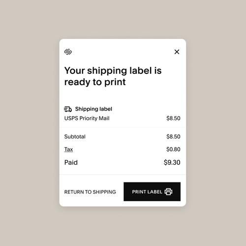 Shipping label checkout screen