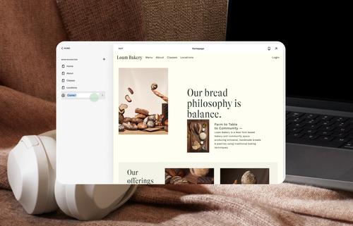 An online course page is shown inside the Squarespace editor.