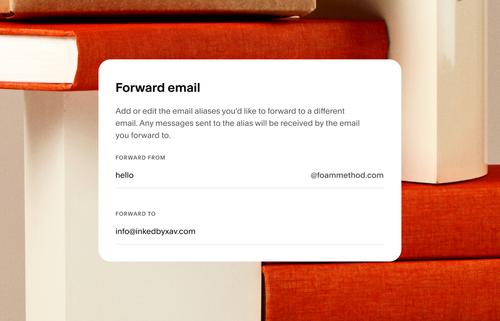 A screen showing how to set up email forwarding with from and to options, with respective forward from and forward to text boxes.