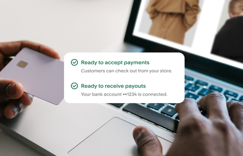 A small portion of the onboarding process’ final step with a confirmation message mentioning that the merchant’s business is ready to accept payments and receive payouts.