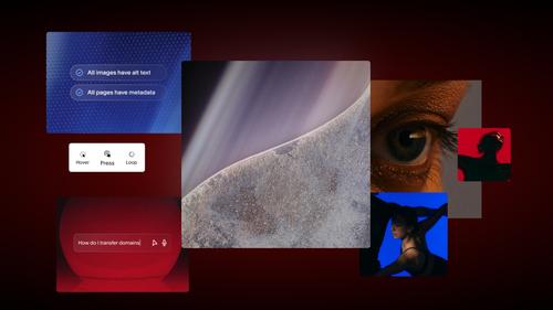 A preview of Squarespace Refresh 2025 with bold imagery and modern design elements that highlight new product features in a sleek, minimal style.