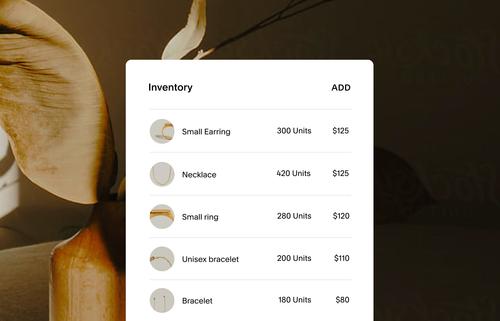 A jewelry business website with an inventory of products for sale and the ability to add more products.