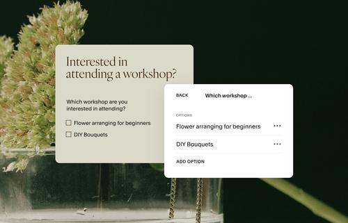 A small business website with a list of workshops available to attend and the interface to setup the options.