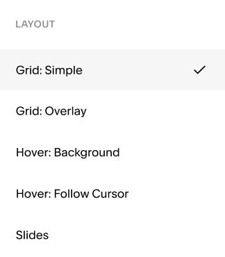 Ejemplo de UI de selector de diseño para dispositivos móviles