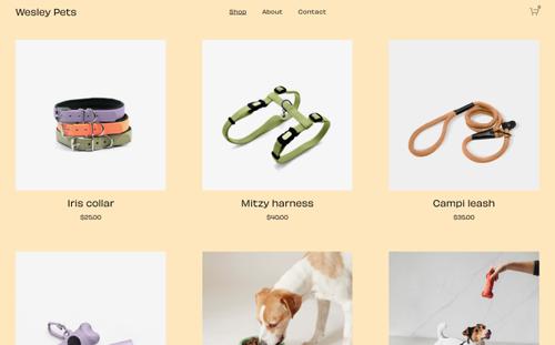 Exemple de site web vendant des fournitures pour animaux de compagnie
