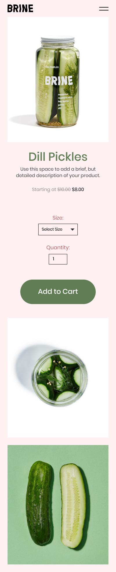 Example of a product detail page on mobile