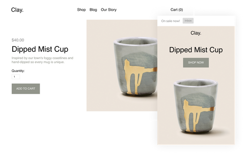 Website and mobile email UI selling cup