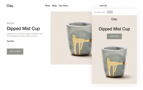 Site web et interface utilisateur d’e-mail mobile - Vente de tasses