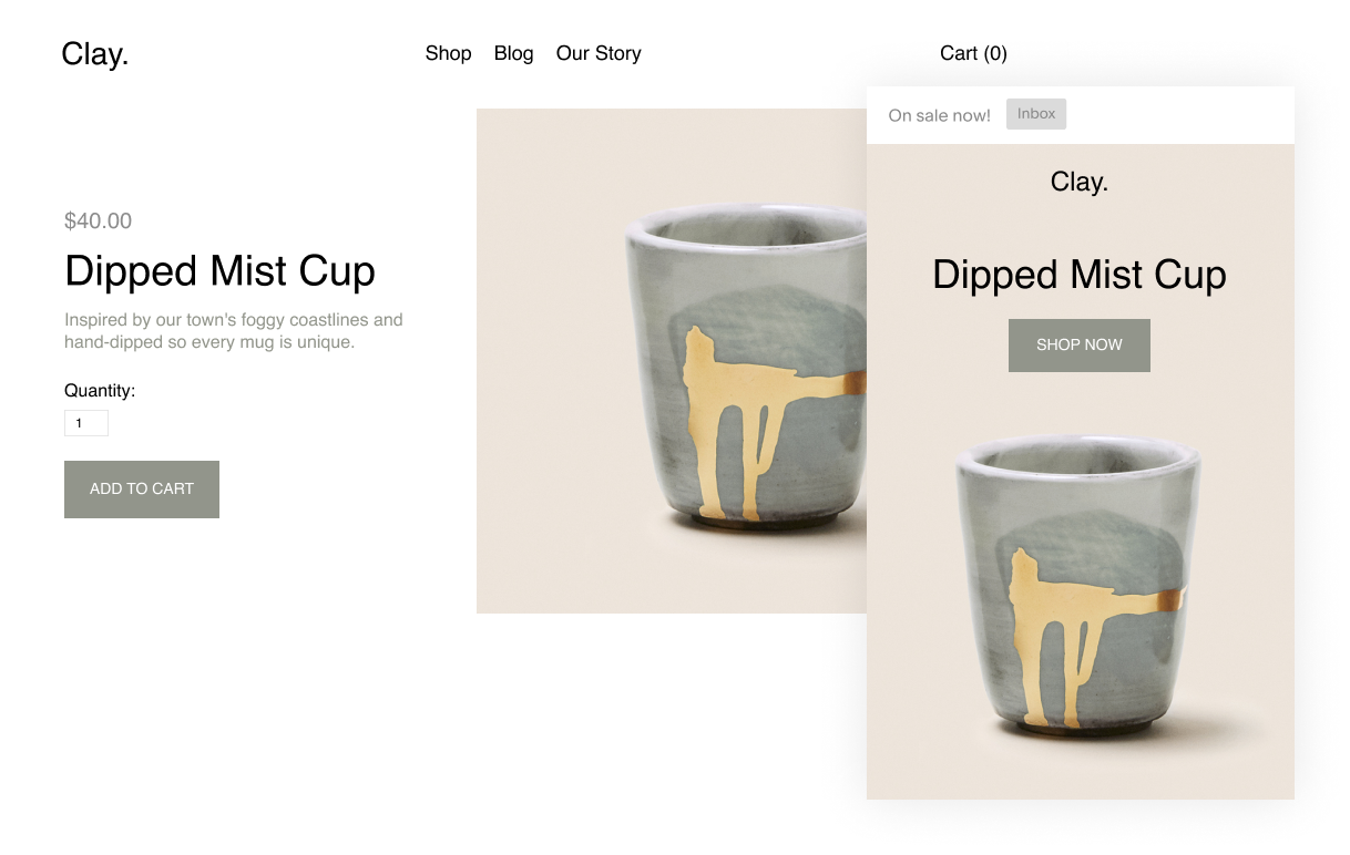 Website and mobile email UI selling cup