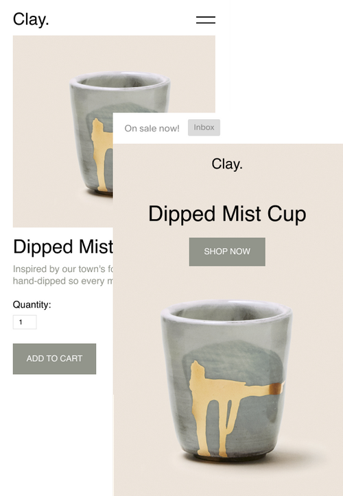 Website and mobile email UI selling cup