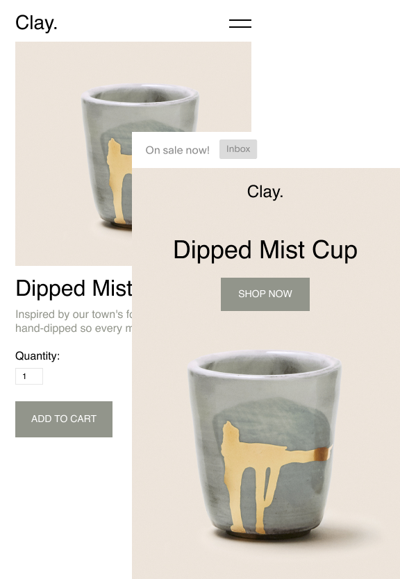 Website and mobile email UI selling cup