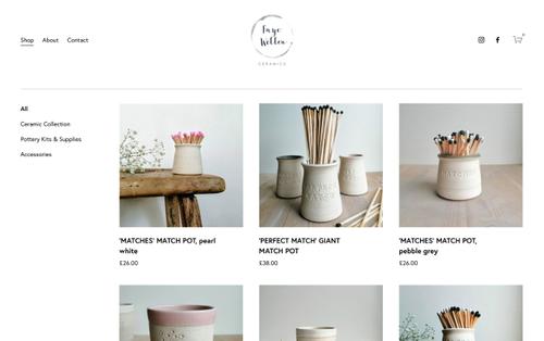 Page d’accueil du site web de Faye Wellon Ceramics