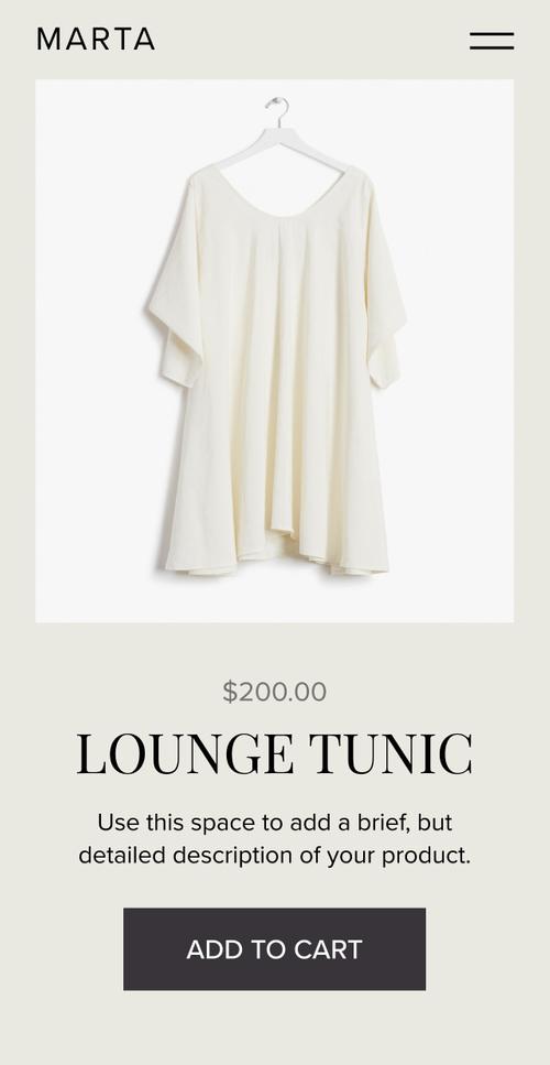 Example tunic product listing on mobile