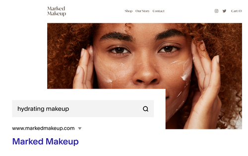 Website und Suchleiste von Marked Makeup