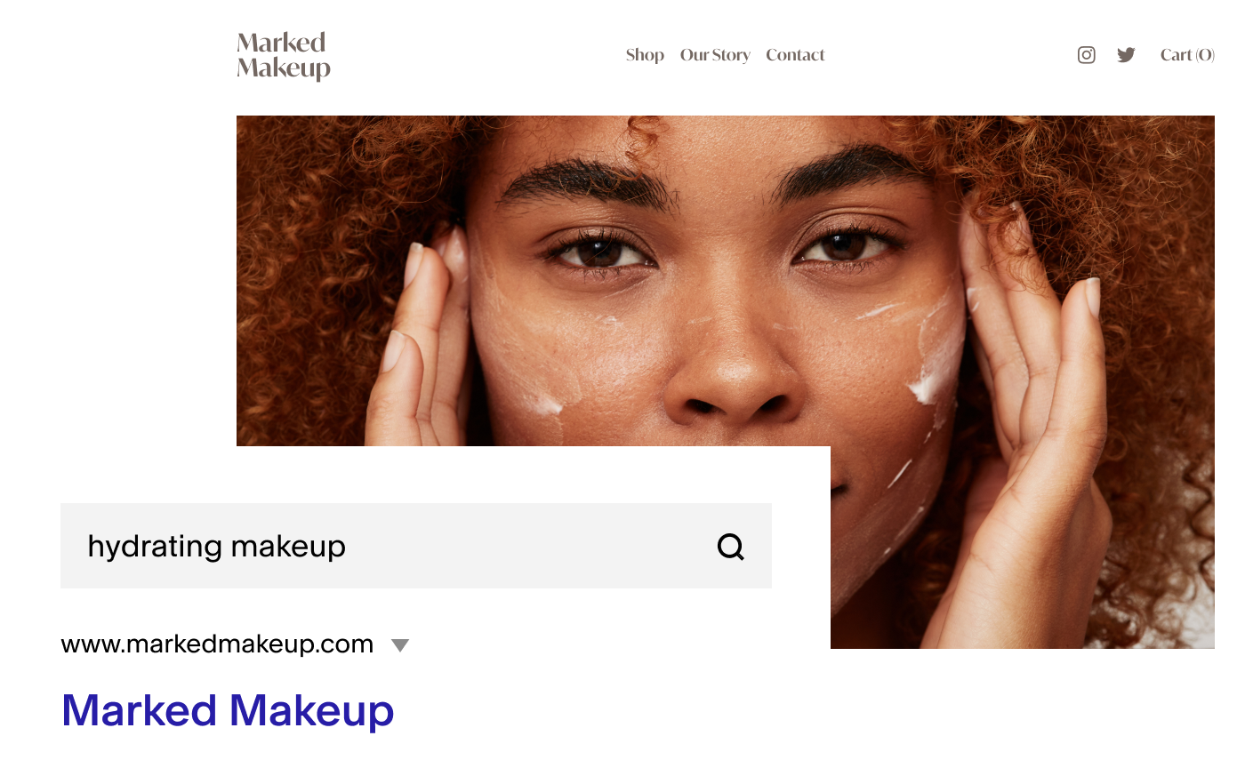 Marked Makeup website and search bar